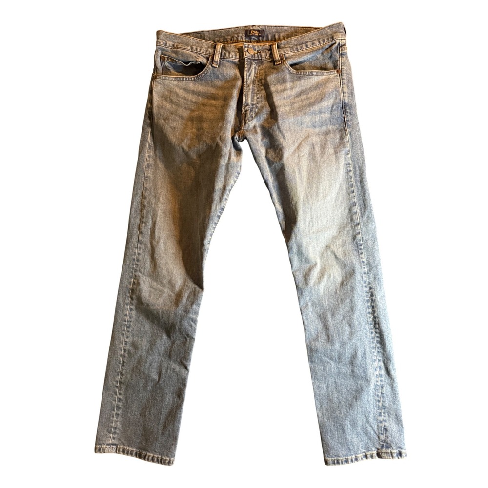 Polo Ralph Lauren Varick Slim Straight Jeans Mens 34x32 Light Wash Denim